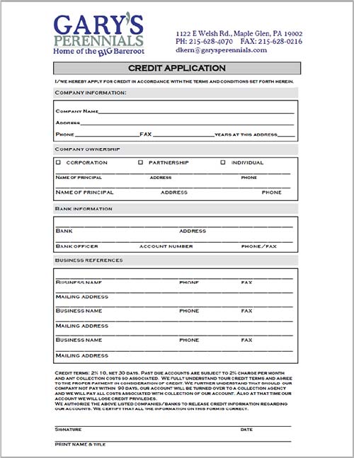 Wholesale Perennials Credit Application